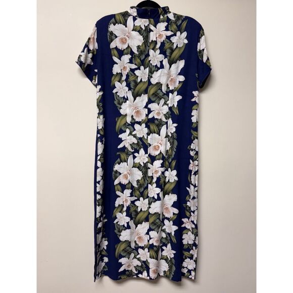 HAWAIIAN RESERVE COLLECTION Orchid Print Navy/White/Green Midi Dress, Sz XL - Picture 6 of 9